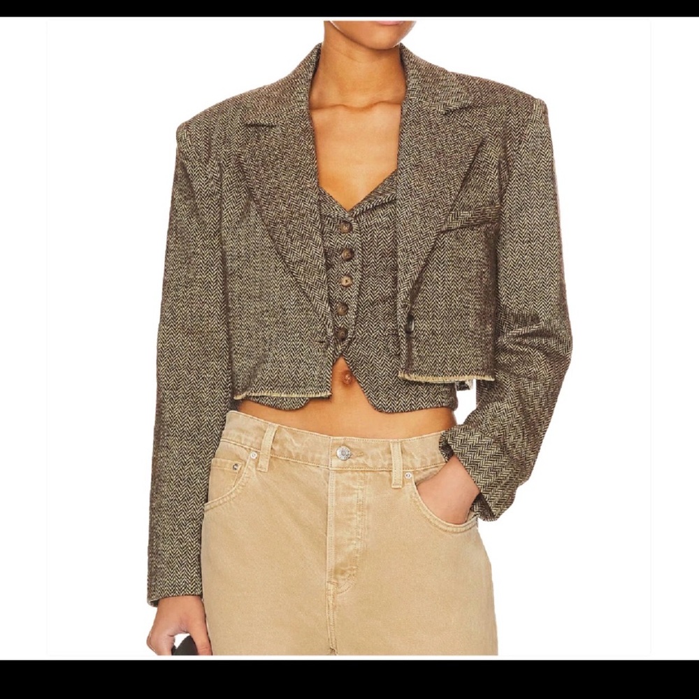 Steve Madden Brown Herringbone Cropped Blazer AND Bustier, size M. NWT.